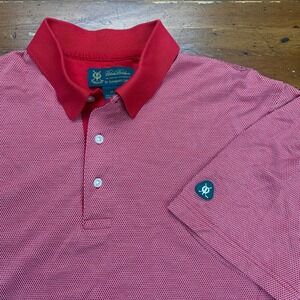 Brooks Brothers St Andrews Links Golf Polo Shirt‎ Mens Medium Red Geoetric
